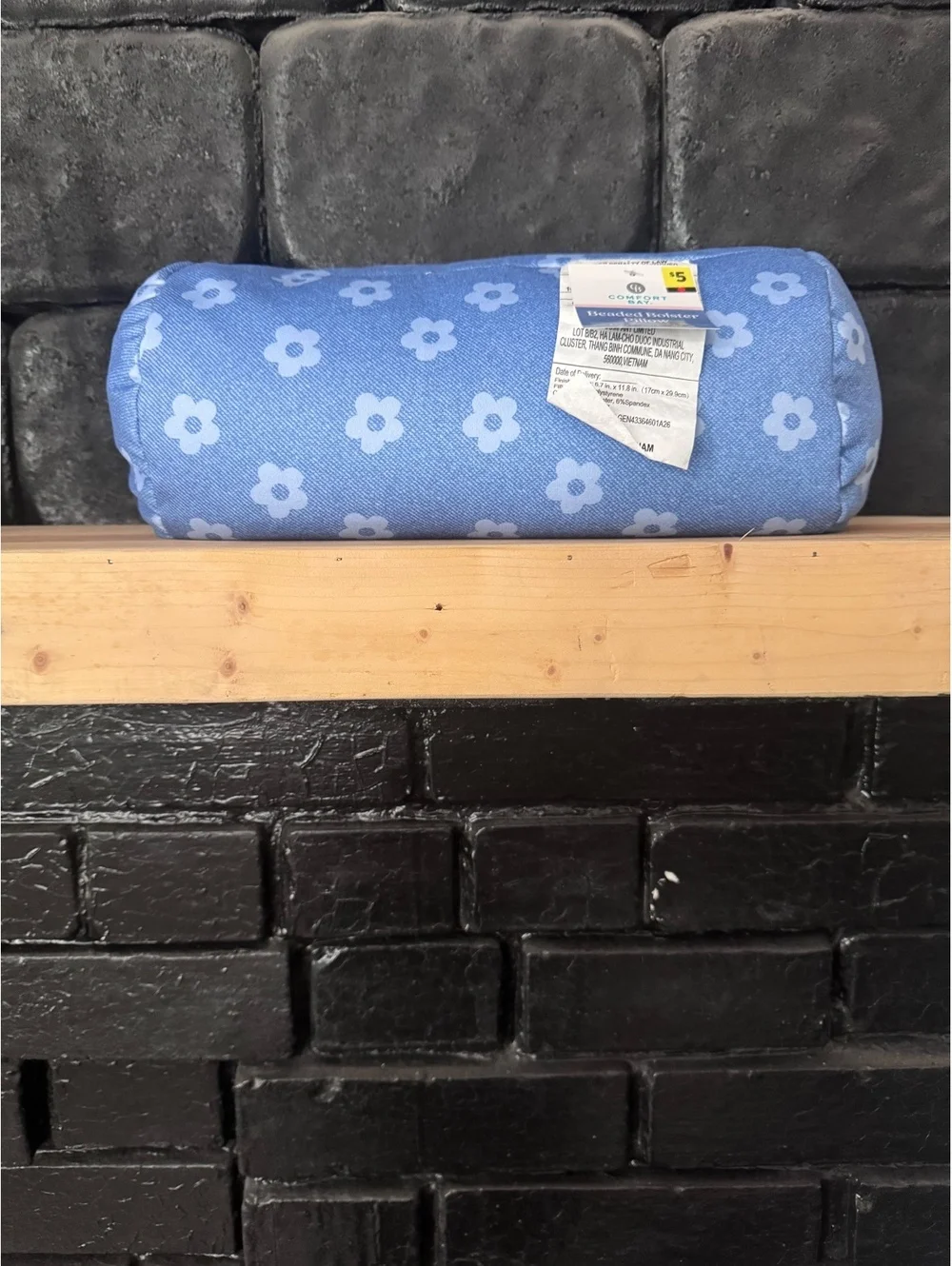 Camping Pillow- Denim Blue with Flowers